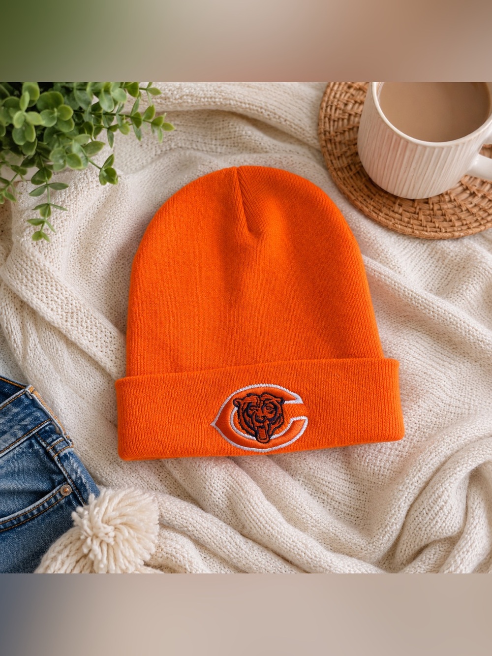 Chicago Bears NFL Orange Embroidered Logo Cuffed Knit Beanie Hat